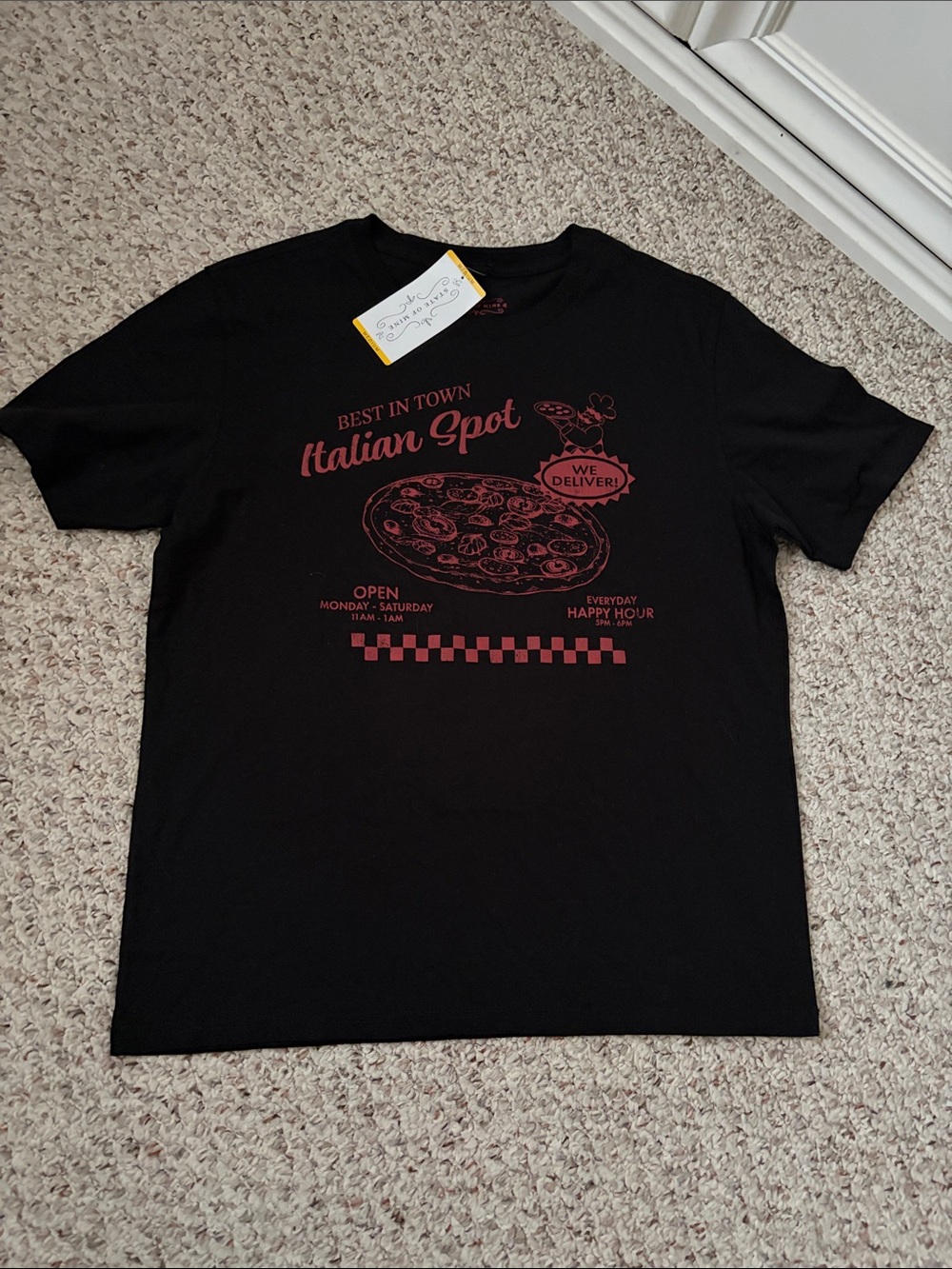 State of Mind Black T‑Shirt with Red Italian Spot Pizza Graphic